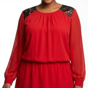 Bisou Bisou Red Whimsigoth Lace Shoulder Blouson Dress 2X Plus Size